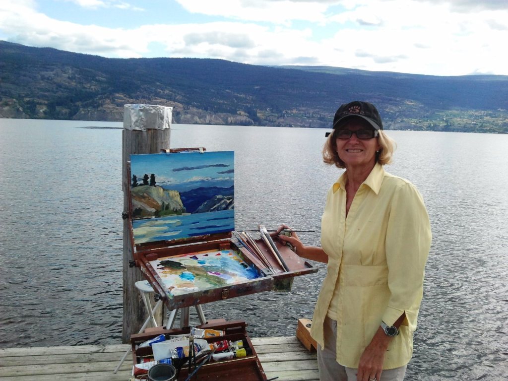 angie paints at floating dock summerland park