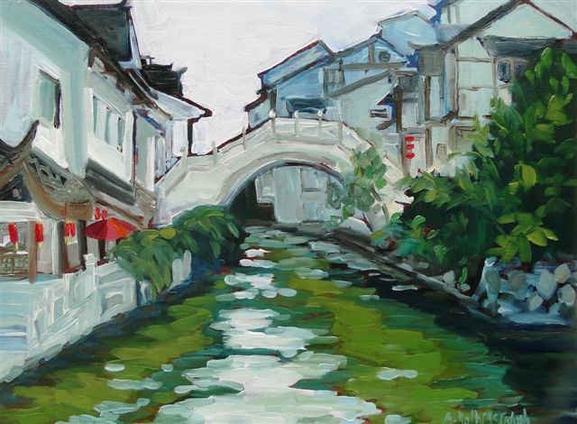 Green Reflections
                          in the Canal in Wuxi China oil painted in
                          China