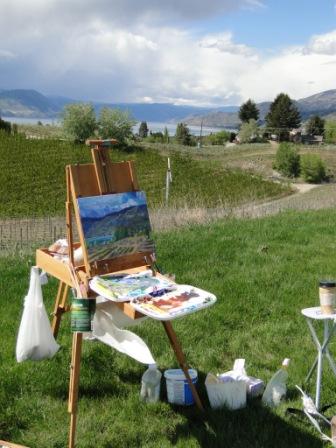 Angie's Painting Setup at Therapy Vineyards Naramata