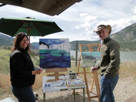 Murray Roed and wife Debra painting above Vaseux for Meadowlark Festival Paint out