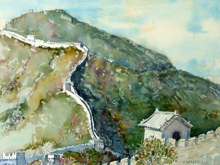 Angie painted on the Great Wall in 2002