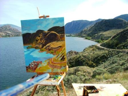 Angie's painting of the view west of Skaha between Kaleden and Okanagan Falls
