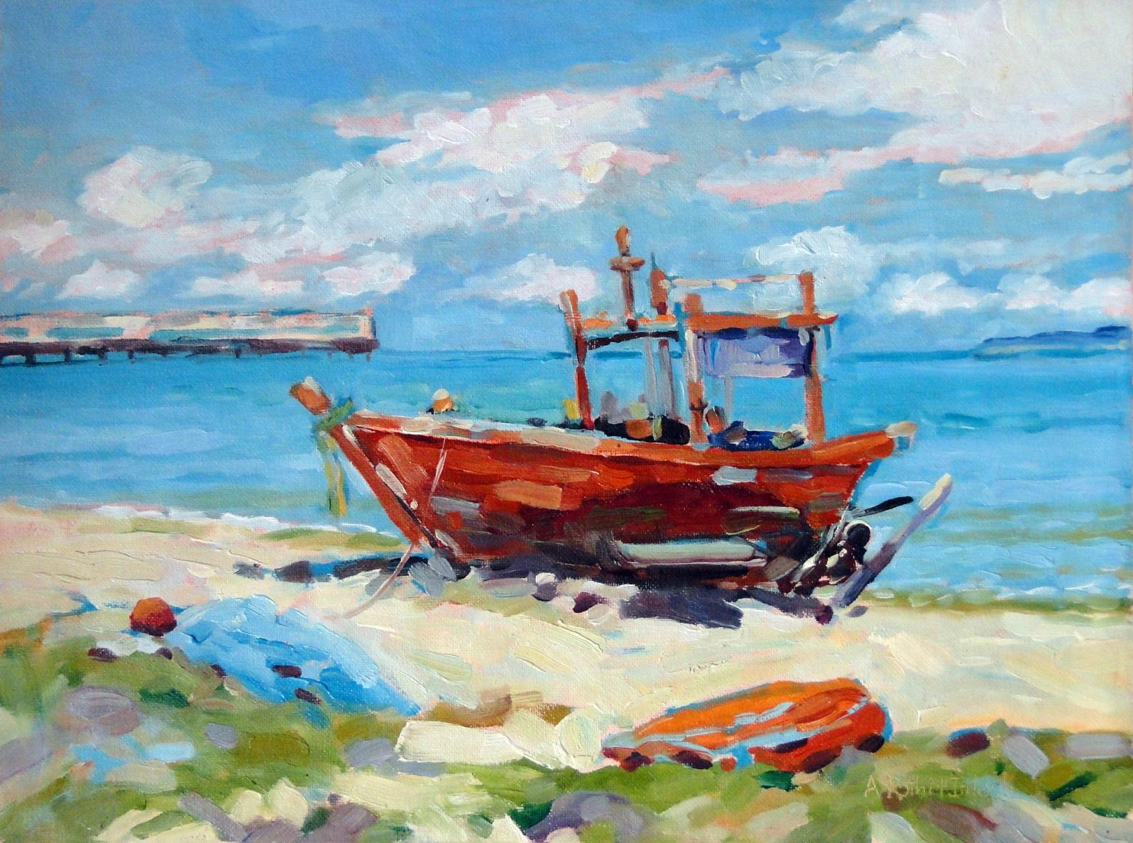 Rusty Boat, 12x16 plein
                  air piece in oil by Angie Roth McIntosh